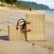 Load image into Gallery viewer, Market Reed Storage, Leather Baskets Shopping Bag.