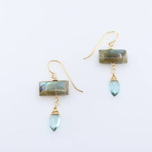 Load image into Gallery viewer, Labradorite and Aquamarine Drop Earrings