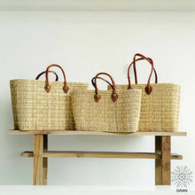 Load image into Gallery viewer, Market Reed Storage, Leather Baskets Shopping Bag.