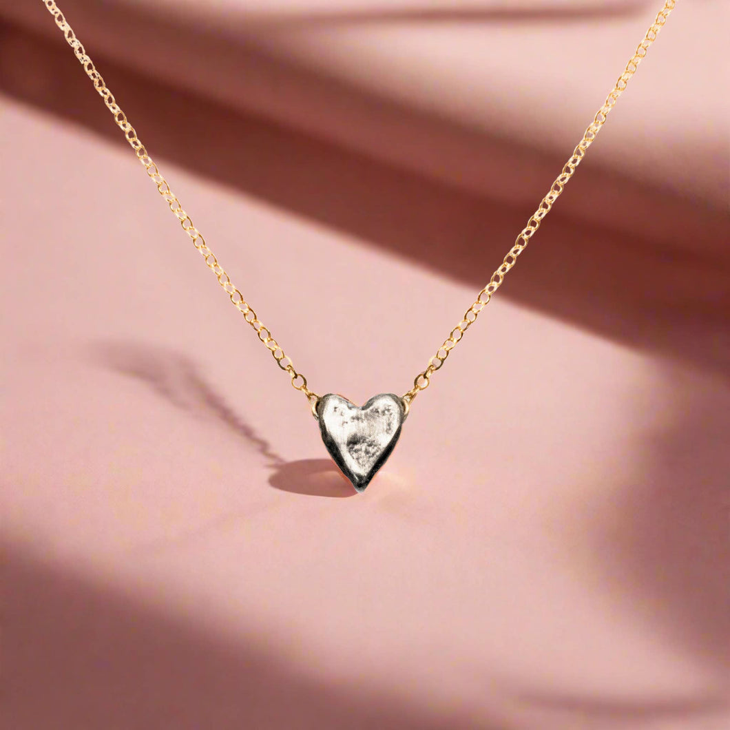 Dainty Silver + Gold Heart Necklace