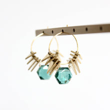 Load image into Gallery viewer, Tourmaline and Brass Mini Hoop Earrings
