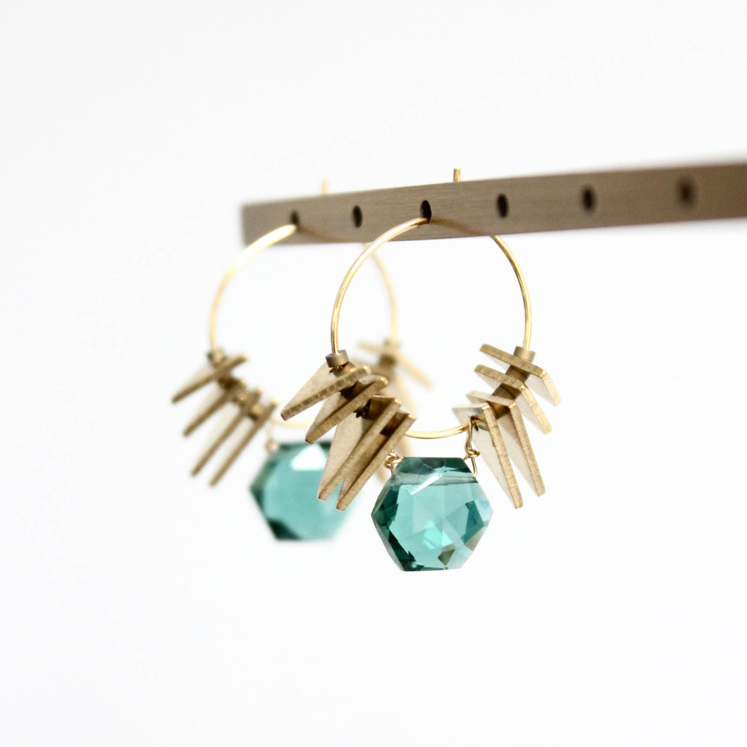 Tourmaline and Brass Mini Hoop Earrings