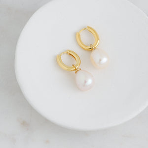 Pearl Charm Earrings - 14k Gold Plating