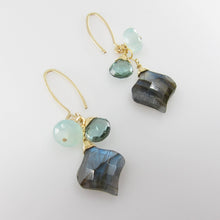 Load image into Gallery viewer, Fancy Cut Labradorite, Aqua Chalcedony &amp; Indicolite Earrings
