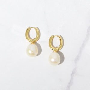 Pearl Charm Earrings - 14k Gold Plating