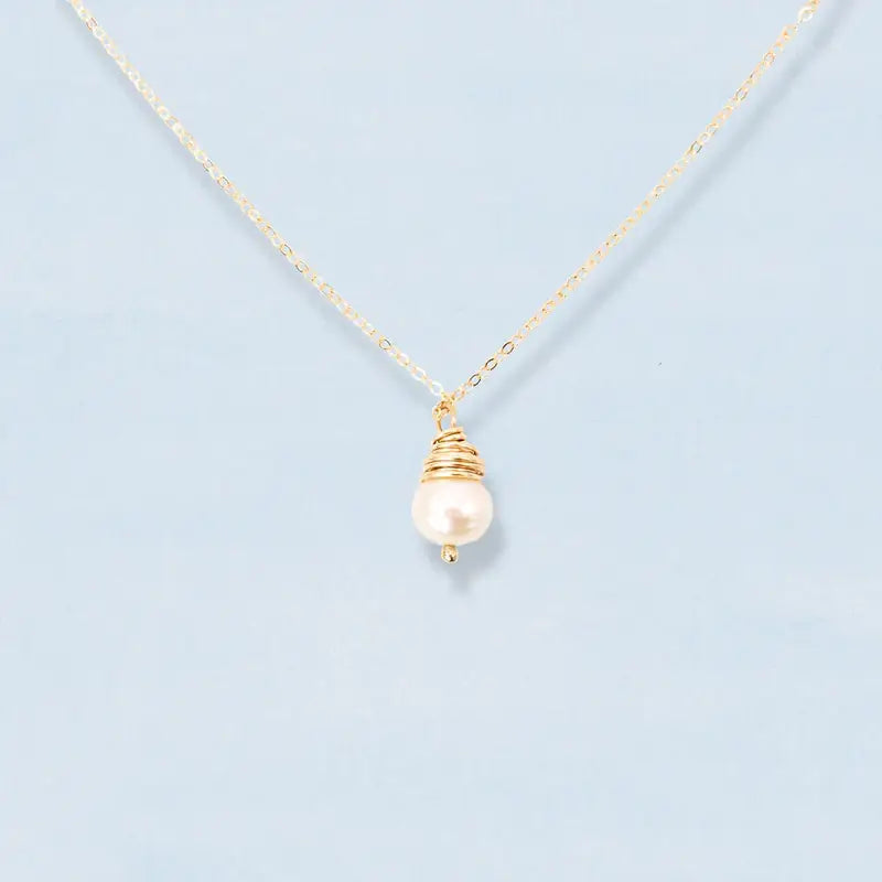 Simple Gold Wrapped Pearl Necklace
