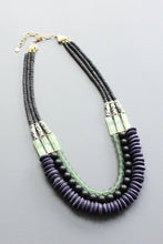 Load image into Gallery viewer, LEX621 Triple strand purple and green necklace
