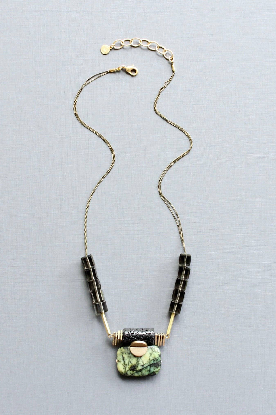 LEX219  Green jasper ArtDeco pendant necklace