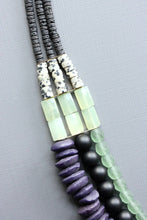 Load image into Gallery viewer, LEX621 Triple strand purple and green necklace
