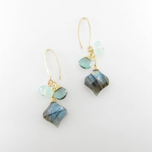 Load image into Gallery viewer, Fancy Cut Labradorite, Aqua Chalcedony &amp; Indicolite Earrings
