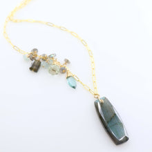 Load image into Gallery viewer, Luminous Labradorite Necklace with Asymmetrical Gemstone Clu
