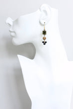 Load image into Gallery viewer, JLTE22 olivine glass and black cluster earrings
