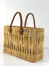 Load image into Gallery viewer, Handwoven Open Reed Basket with Leather Handles
