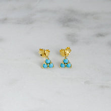 Load image into Gallery viewer, Three Stone Turquoise Studs
