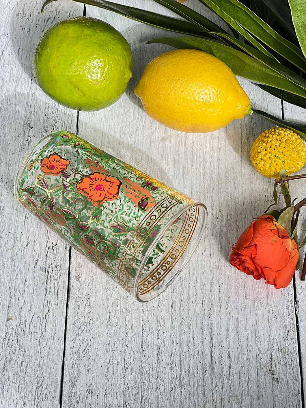 Set of 6 Moroccan Tea Glasses Hand Painted Garden