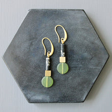 Load image into Gallery viewer, JLTE14 - Geometric Earrings with Olivine Glass
