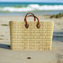 Load image into Gallery viewer, Market Reed Storage, Leather Baskets Shopping Bag.
