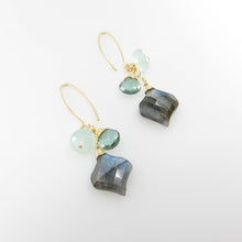 Load image into Gallery viewer, Fancy Cut Labradorite, Aqua Chalcedony &amp; Indicolite Earrings
